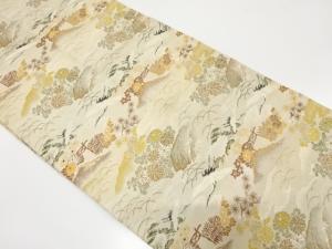 アンティーク　鶴に草花・山並模様織り出し丸帯（材料）